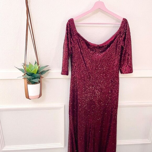Revelry Off the Shoulder Ember Red Sequin Maxi Dress Gown Size 18 - Picture 5 of 9